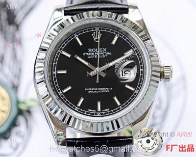 NEW UPGRADED Clone Rolex Datejust II 41mm Watch Black Dial Black Leather Strap watches