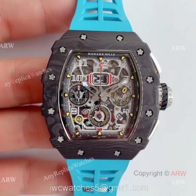 KV Factory V2 Upgraded Knockoff Richard Mille RM011 Carbon Watch With Blue Rubber Bracelet watches