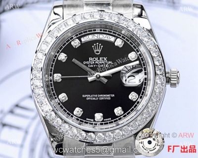 NEW UPGRADED Copy Rolex Day Date Presidential 41mm Watch Black Diamond watches