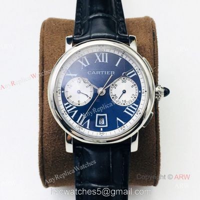 (GZF) 1:1 Quality Cartier Watch Copy Ronde De Cartier Blue Dial Chronograph Watch 40mm watches