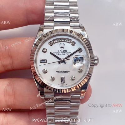 (EW)Swiss 3255 Replica Presidential Rolex Day-Date 36mm Watch SS White MOP Dial watches