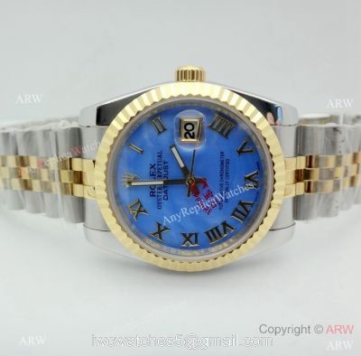 Copy Rolex Datejust 36mm Two Tone Blue Mother of Pearl Dial Watch watches