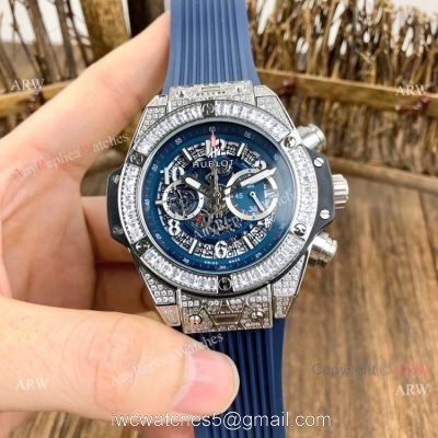 Best Quality Hublot Big Bang Unico Sapphire Iced Out Watches Blue Rubber Strap watches