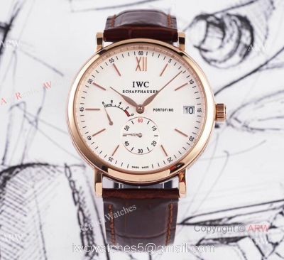 Swiss Replica IWC Schaffhausen Portofino 8 Days Power Reserve Rose Gold White Dial Watch watches