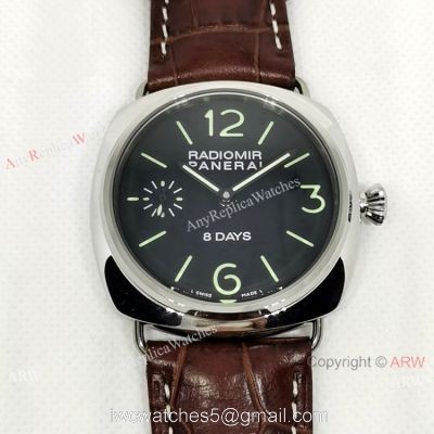AAA Replica Panerai Radiomir 8 Days 45mm Watch Black Dial Red Leather Strap watches