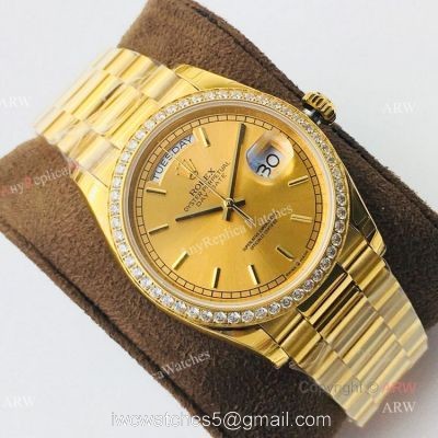 (EWF ) Rolex Day Date President Replica Watch All Gold Diamond Bezel 36mm ETA3255 watches