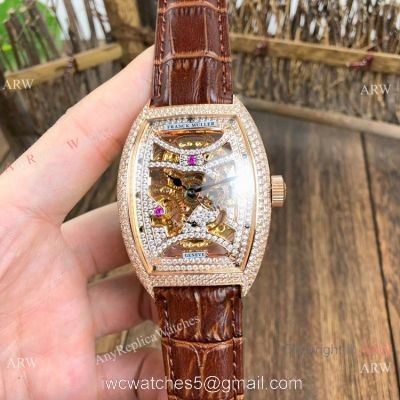 Copy Franck Muller Geneve Skeleton Watch Rose Gold Diamond watches