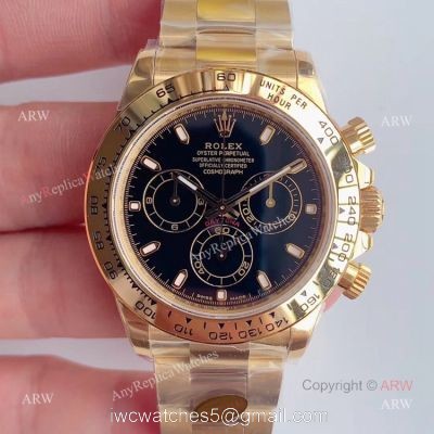 New Black Rolex Daytona Yellow Gold Swiss Replica Watches From Noob Factory watches