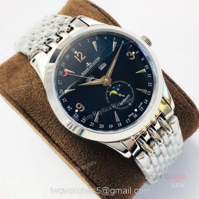 (JLF) Replica Jaeger-Lecoultre Master Ultra Thin Stainless Steel Black Dial Watch For Men watches