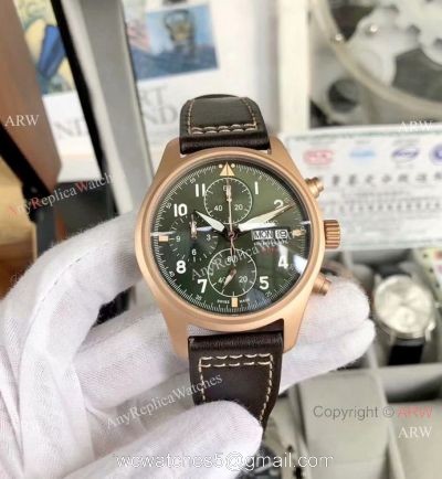 AAA Quality IWC Pilots Spitfire Chronograph Watch Rose Gold Green Dial watches