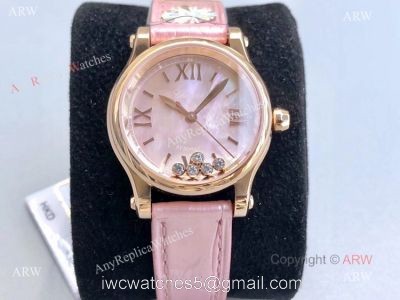 Replica Chopard Happy Sport Diamond Watch With Pink Mop Dial Pink Leather Strap watches