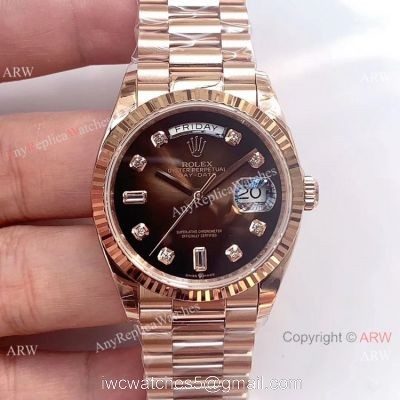Swiss Replica Rolex DayDate Rose Gold D-Brown Dial Watch EW Factory 3255 watches