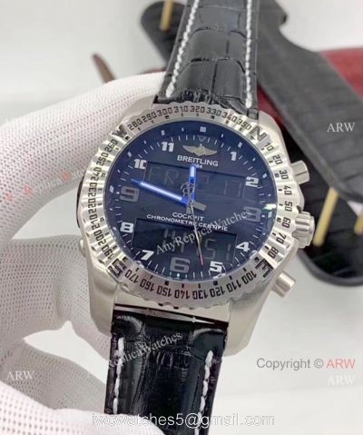 Breitling Cockpit B50 Chronograph Watches Black Dial Black Leather Strap watches