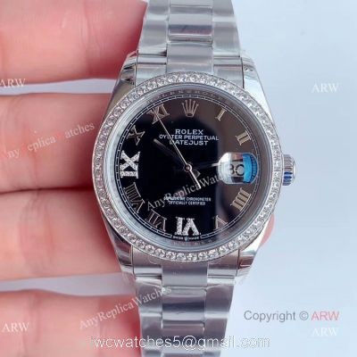 (EW) Rolex Datejust Black Face Diamond Bezel Swiss Replica Watches 36mm watches
