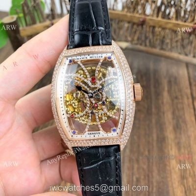 Franck Muller Cintree Curvex Skeleton Rose Gold Diamond Watches Best Replica watches