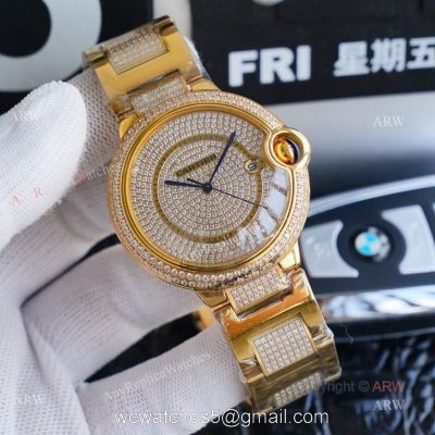 1:1 Copy Best Cartier Ballon Bleu Gold Watch Fully Iced Out Cartier Watch watches