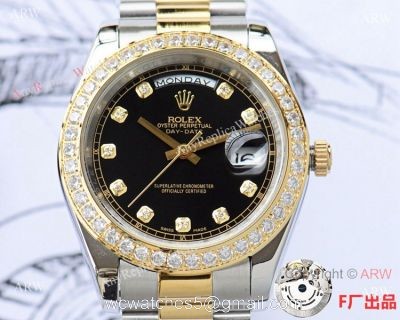 NEW UPGRADED Fake Presidential Rolex DayDate 2 Black diamond Dial Watch 41mm watches
