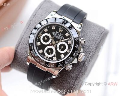 Copy Rolex Daytona Rubber Strap Diamond Markers Watch 40mm watches