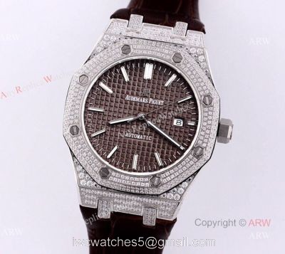 Swiss Audemars Piguet Royal Oak Brown Dial Iced Out Watches Replica For Sale watches