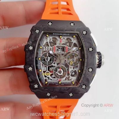 KV Factory V2 Upgraded Knockoff Richard Mille RM011 Orange Rubber Band Carbon Watch watches