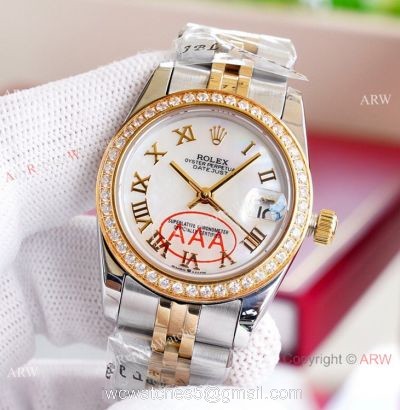 Copy Rolex Datejust Gold White Face 31MM Wristwatch Diamond Bezel watches
