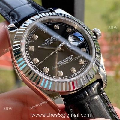 Upgraded Rolex Datejust II Men Watch Black Diamond Dial Leather Band watches