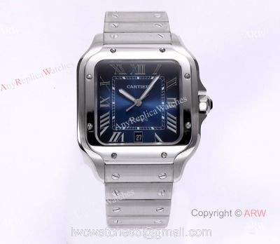 BV Factory 1:1 Copy Cartier Santos Mens Watch Cartier Santos Blue Dial Steel Watches watches