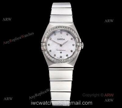 GF Factory Replica Omega Constellation Silver Diamond Bezel White Mop Dial Swiss Quartz Watch 25mm watches