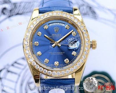 NEW UPGRADED Rolex DayDate II Diamond Watches Blue Dial Blue Leather Band watches