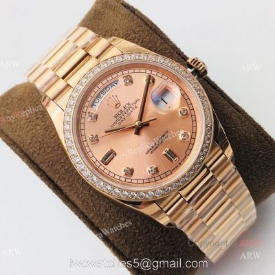 (EWF ) Swiss ETA3255 Replica Rolex Day Date President Replica Watch Rose Gold Diamond watches