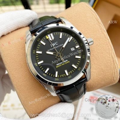 New Copy IWC Aquatimer Black Dial Leather Strap Watch watches