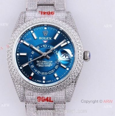 Swiss Replica Rolex Iced Out Sky-Dweller Seagull2824 Watch 904L Stainless Steel watches