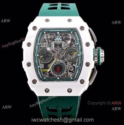 KV Factory Knockoff Richard Mille Green Rubber White Ceramic Replica Watch RM11-03 watches