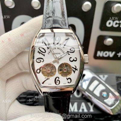 Best Copy Franck Muller Cintree Curvex Double Flying Tourbillon Watches SS White Dial watches