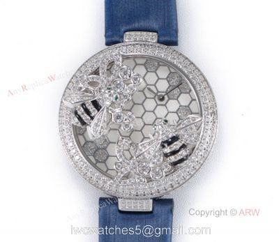 Replica Cartier Bees Decor Swiss Quartz Watch With Cartier Blue Leather Band watches