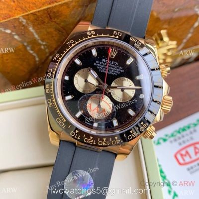 New Copy Rolex Daytona Rubber Strap Black Dial with Gold Subdials watches
