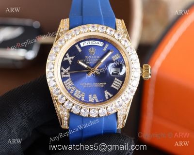 Knock-off Rolex Day-Date 40MM Blue Face Diamond Case Rubber Strap Watch watches