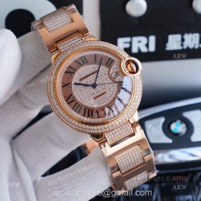 1:1 Copy Rose Gold Cartier Ballon Bleu Replica Full Diamond Watch 42mm watches