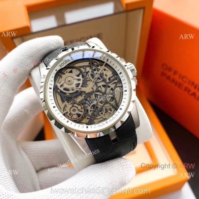 Roger Dubuis Excalibur Replica Watches SS Black Leather Strap watches