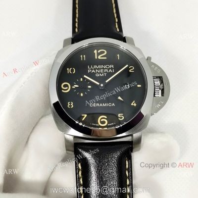 Officine Luminor GMT PAM00441 Watch Black Dial Black Leather Strap watches