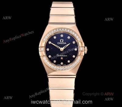 GF Factory Swiss Replica Omega Constellation Black Aventurine Dial Rose Gold Diamond Watch watches