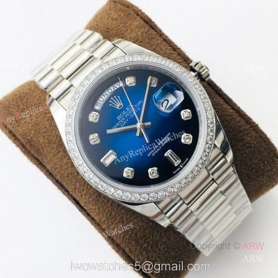 (EWF ) Swiss Rolex Oyster Perpetual Day Date Fake Watch Blue Diamond Dial 36mm watches