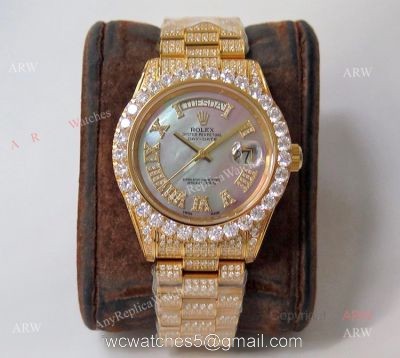 Best Replica Rolex Day-Date 40 Yellow Gold Full Diamond Watch watches