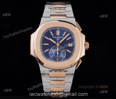 New Swiss Replica Patek Philippe Nautilus 5980 Rose Gold Blue Chronograph Watch watches