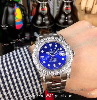 Fake Rolex Blue Face Submariner Date Diamond Bezel Stainless Steel Watches 40mm watches