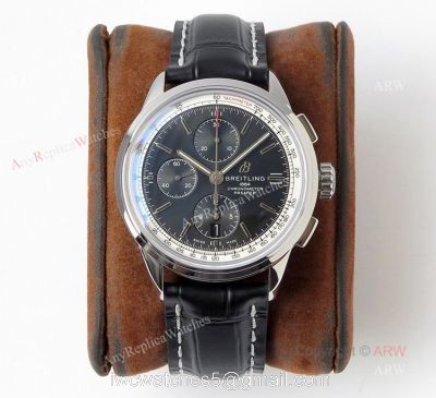 (BLS) New Breitling Premier Chronograph Replica Watch Black Dial Black Leather Strap watches