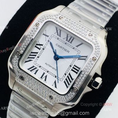 BV Factory 1:1 Copy Ladies Cartier Santos De Cartier Silver Diamond Watch watches