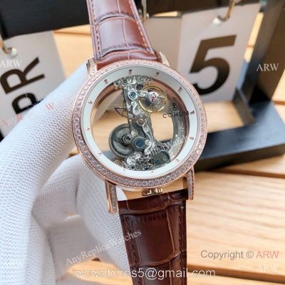 Copy Corum Bridge Transparent Dial Corum Watch Diamond Bezel Rose Gold watches