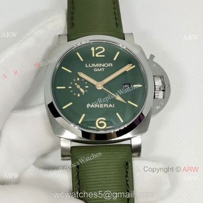 Replica Officine Luminor GMT 44MM Watch Stainless Steel Dark green Dial watches