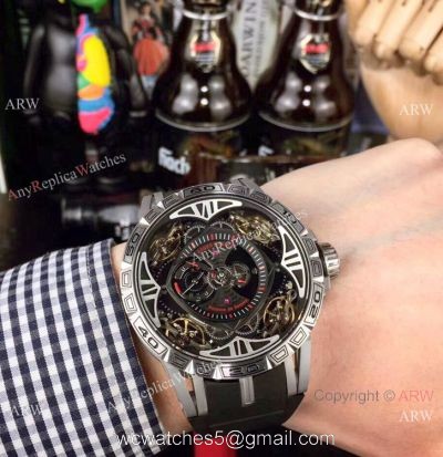 Copy Roger Dubuis Excalibur Quatuor Watches SS Black Face watches